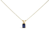 14K gold necklace with one emerald-cut emerald stone in a solitaire setting thumbnail 1