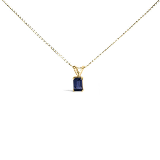 14K Gold 6x4MM Emerald Cut Gemstone Solitaire Pendant Necklace-0