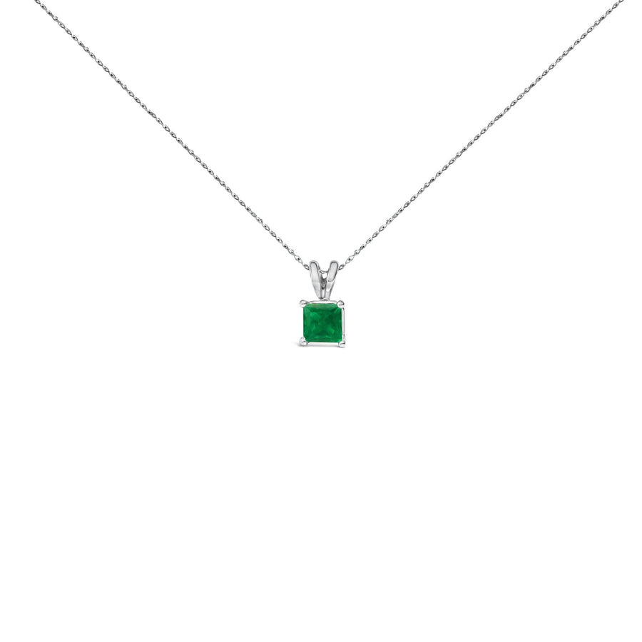 14K Gold 5x5 MM Square Shaped Gemstone Solitaire Pendant Necklace