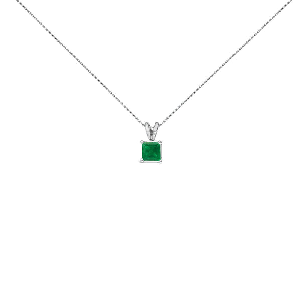 14K Gold 5x5 MM Square Shaped Gemstone Solitaire Pendant Necklace
