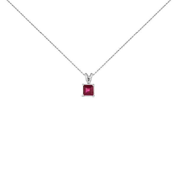 14K Gold 5x5 MM Square Shaped Gemstone Solitaire Pendant Necklace