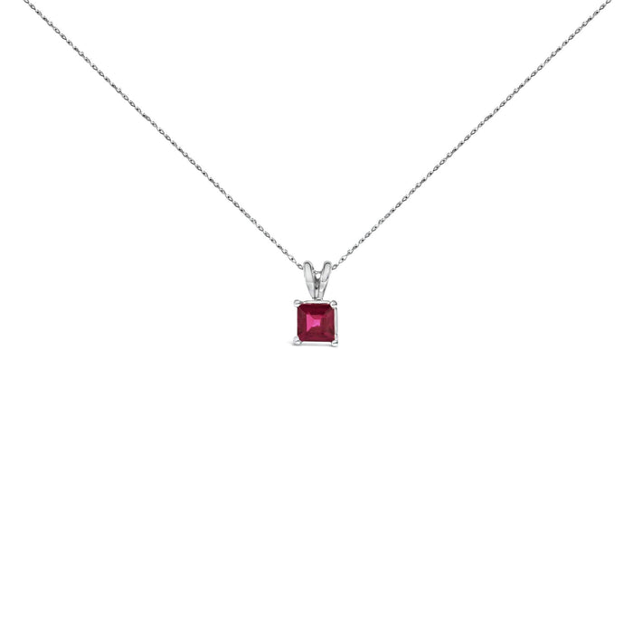 14K Gold 5x5 MM Square Shaped Gemstone Solitaire Pendant Necklace