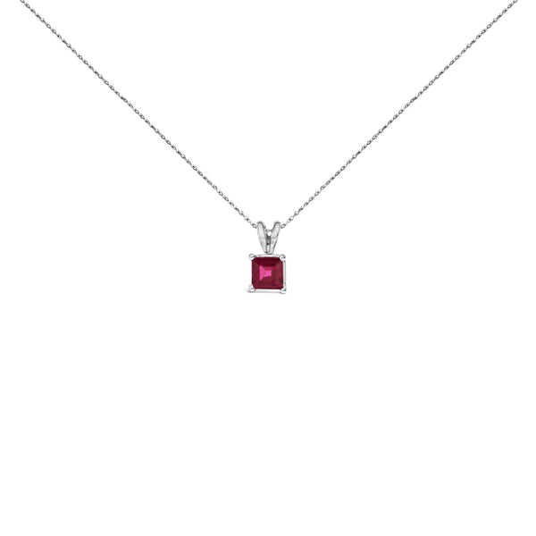 14K Gold 5x5 MM Square Shaped Gemstone Solitaire Pendant Necklace