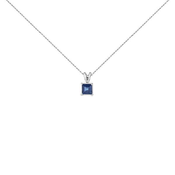 14K Gold 5x5 MM Square Shaped Gemstone Solitaire Pendant Necklace