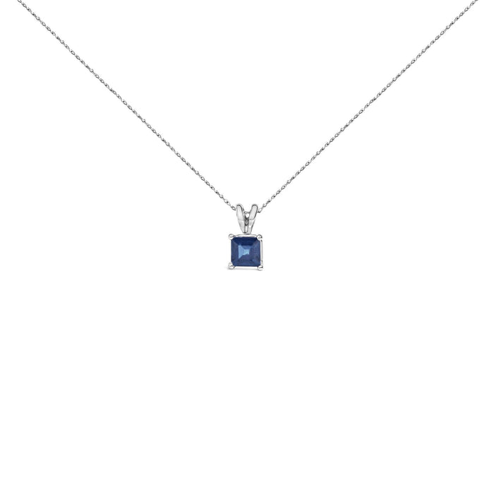 14K Gold 5x5 MM Square Shaped Gemstone Solitaire Pendant Necklace