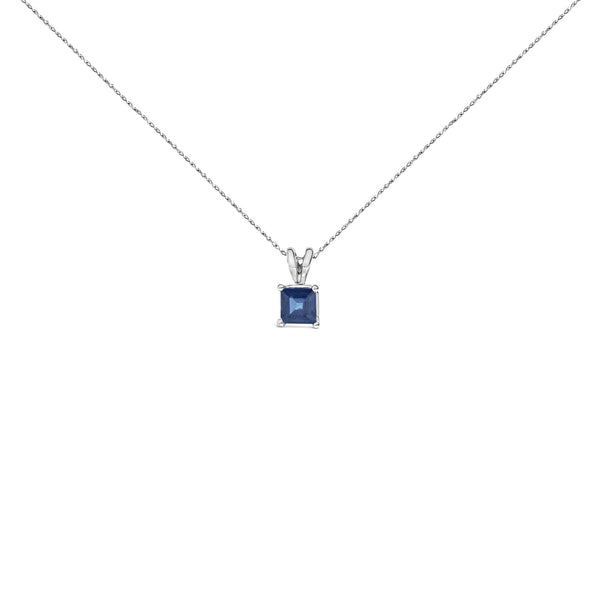 14K Gold 5x5 MM Square Shaped Gemstone Solitaire Pendant Necklace