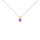 14K Gold 5x5 MM Square Shaped Gemstone Solitaire Pendant Necklace-4 thumbnail 5