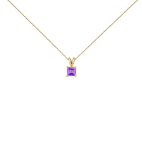 14K Gold 5x5 MM Square Shaped Gemstone Solitaire Pendant Necklace