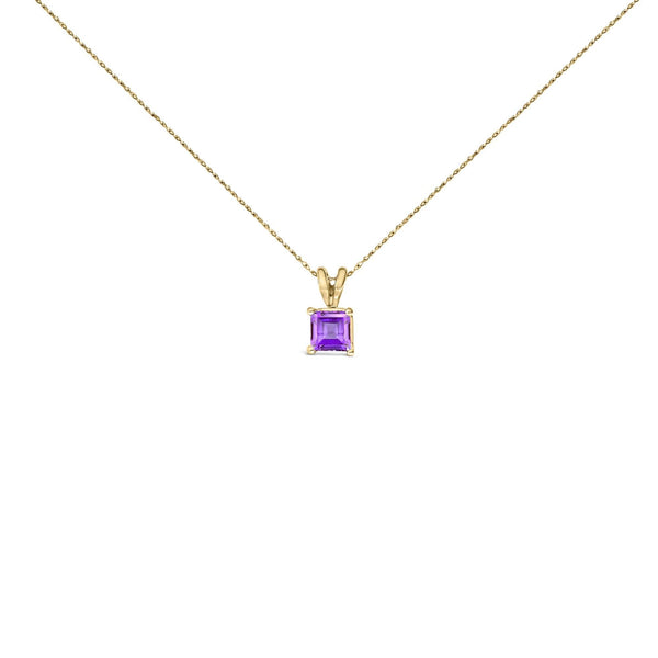 14K Gold 5x5 MM Square Shaped Gemstone Solitaire Pendant Necklace