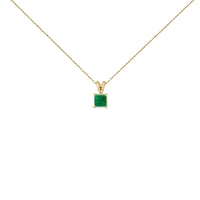 14K Gold 5x5 MM Square Shaped Gemstone Solitaire Pendant Necklace