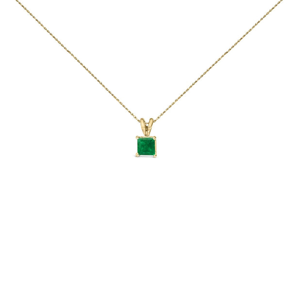 14K Gold 5x5 MM Square Shaped Gemstone Solitaire Pendant Necklace