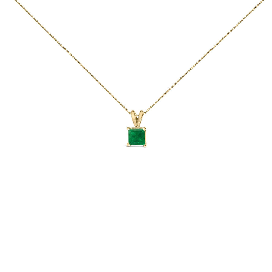 14K Gold 5x5 MM Square Shaped Gemstone Solitaire Pendant Necklace