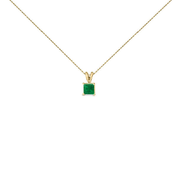 14K Gold 5x5 MM Square Shaped Gemstone Solitaire Pendant Necklace