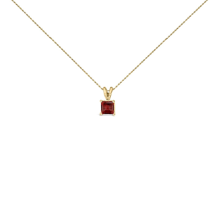 14K Gold 5x5 MM Square Shaped Gemstone Solitaire Pendant Necklace