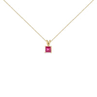 14K Gold 5x5 MM Square Shaped Gemstone Solitaire Pendant Necklace