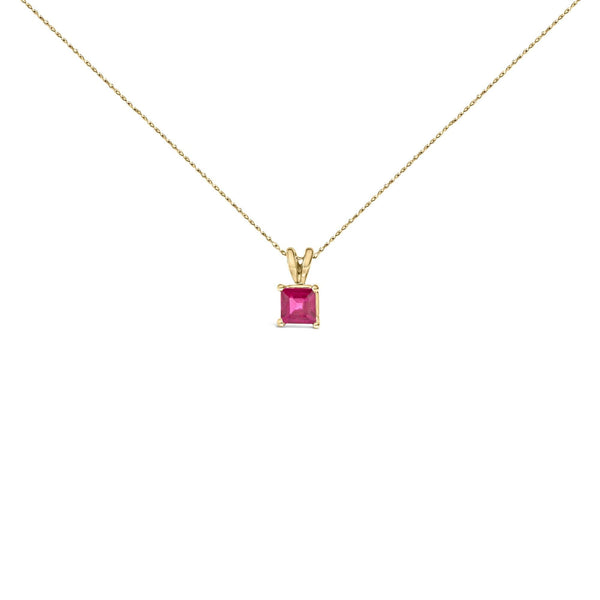 14K Gold 5x5 MM Square Shaped Gemstone Solitaire Pendant Necklace