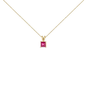 14K Gold 5x5 MM Square Shaped Gemstone Solitaire Pendant Necklace-1
