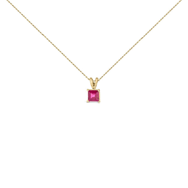 14K Gold 5x5 MM Square Shaped Gemstone Solitaire Pendant Necklace