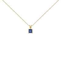 14K Gold 5x5 MM Square Shaped Gemstone Solitaire Pendant Necklace