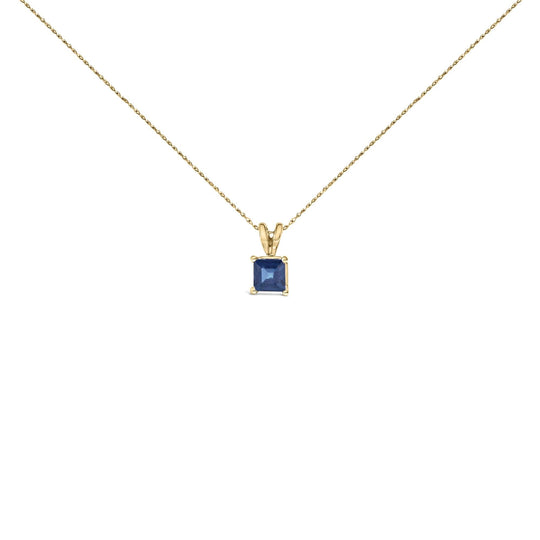 14K Gold 5x5 MM Square Shaped Gemstone Solitaire Pendant Necklace-0