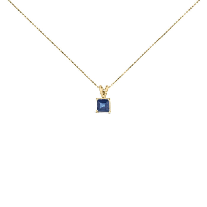 14K Gold 5x5 MM Square Shaped Gemstone Solitaire Pendant Necklace