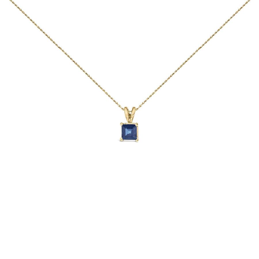 14K Gold 5x5 MM Square Shaped Gemstone Solitaire Pendant Necklace