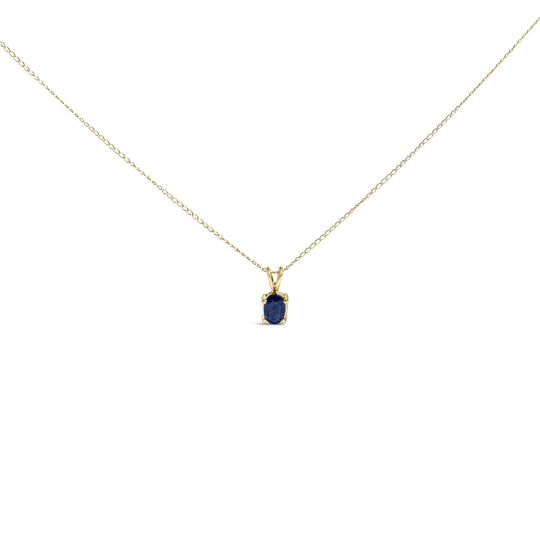 14K Gold 6x4MM Oval Shaped Gemstone Solitaire Pendant Necklace-0