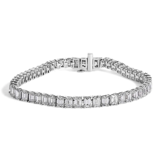 IGI Certified 14K White Gold 10.0 Cttw Emerald Cut Lab Grown Diamond Tennis Bracelet-0