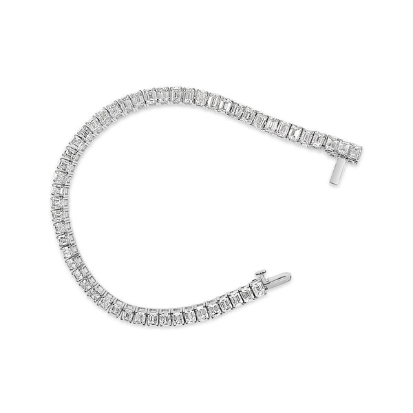 IGI Certified 14K White Gold 10.0 Cttw Emerald Cut Lab Grown Diamond Tennis Bracelet