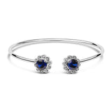 Sterling Silver Diamond Accent Created Blue Sapphire Floral Design Bangle Bracelet-0 thumbnail 1