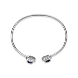 Sterling Silver Diamond Accent Created Blue Sapphire Floral Design Bangle Bracelet-3 thumbnail 4