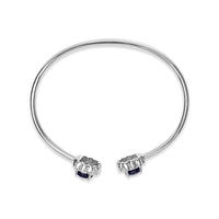 Sterling Silver Diamond Accent Created Blue Sapphire Floral Design Bangle Bracelet