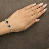 Sterling Silver Diamond Accent Created Blue Sapphire Floral Design Bangle Bracelet-2 thumbnail 3