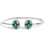 Sterling Silver White Topaz and Green Emerald Floral Bangle Bracelet 6.5 Inch-0 thumbnail 1