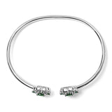 Sterling Silver White Topaz and Green Emerald Floral Bangle Bracelet 6.5 Inch-3 thumbnail 4