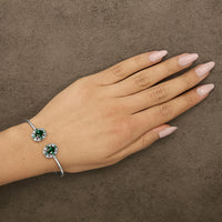 Sterling Silver White Topaz and Green Emerald Floral Bangle Bracelet 6.5 Inch-2