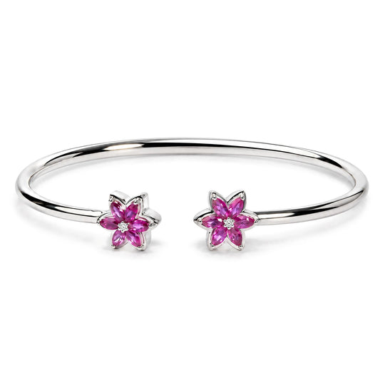 .925 Sterling Silver Ruby with Diamond Accent Floral Flexy Open Bangle Bracelet-0