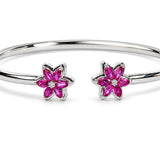 .925 Sterling Silver Ruby with Diamond Accent Floral Flexy Open Bangle Bracelet-1 thumbnail 2
