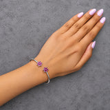 .925 Sterling Silver Ruby with Diamond Accent Floral Flexy Open Bangle Bracelet-2 thumbnail 3