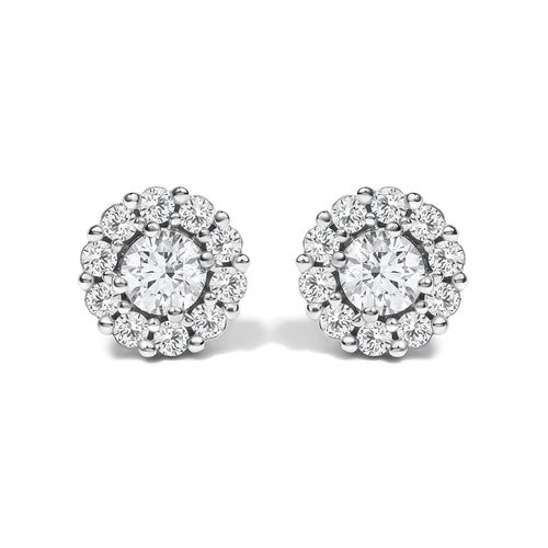 10K White Gold 1 1/2 Cttw Lab Grown Diamond Halo Stud Earrings