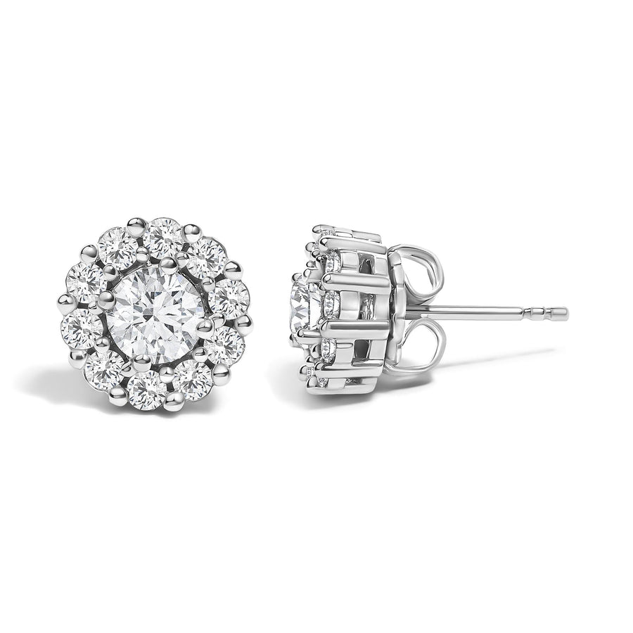 10K White Gold 1 1/2 Cttw Lab Grown Diamond Halo Stud Earrings