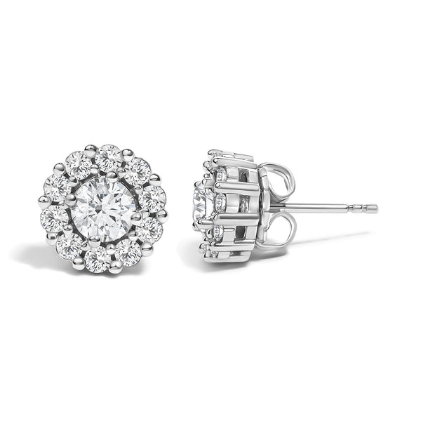 10K White Gold 1 1/2 Cttw Lab Grown Diamond Halo Stud Earrings