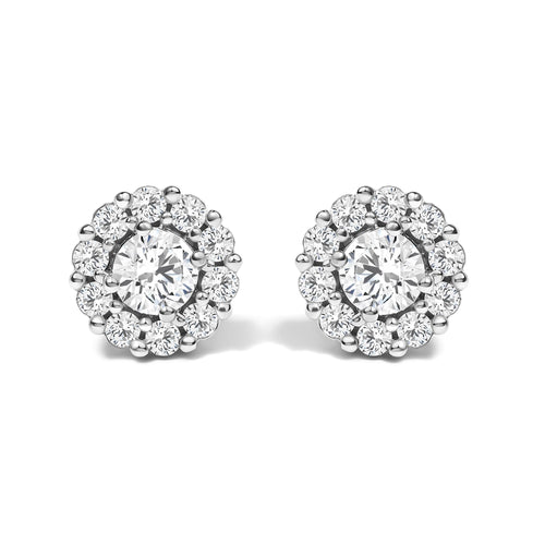 10K White Gold 3.0 Cttw Lab Grown Diamond Halo Stud Earrings