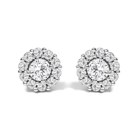 10K White Gold 3.0 Cttw Lab Grown Diamond Halo Stud Earrings-0