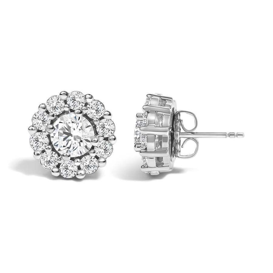 10K White Gold 3.0 Cttw Lab Grown Diamond Halo Stud Earrings