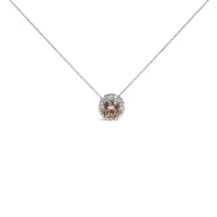 14K White Gold 2 3/8 Cttw Lab Grown Pink Diamond Solitaire with Halo Pendant Necklace - 17