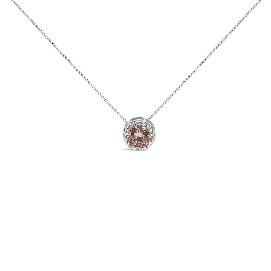 14K White Gold 2 3/8 Cttw Lab Grown Pink Diamond Solitaire with Halo Pendant Necklace - 17