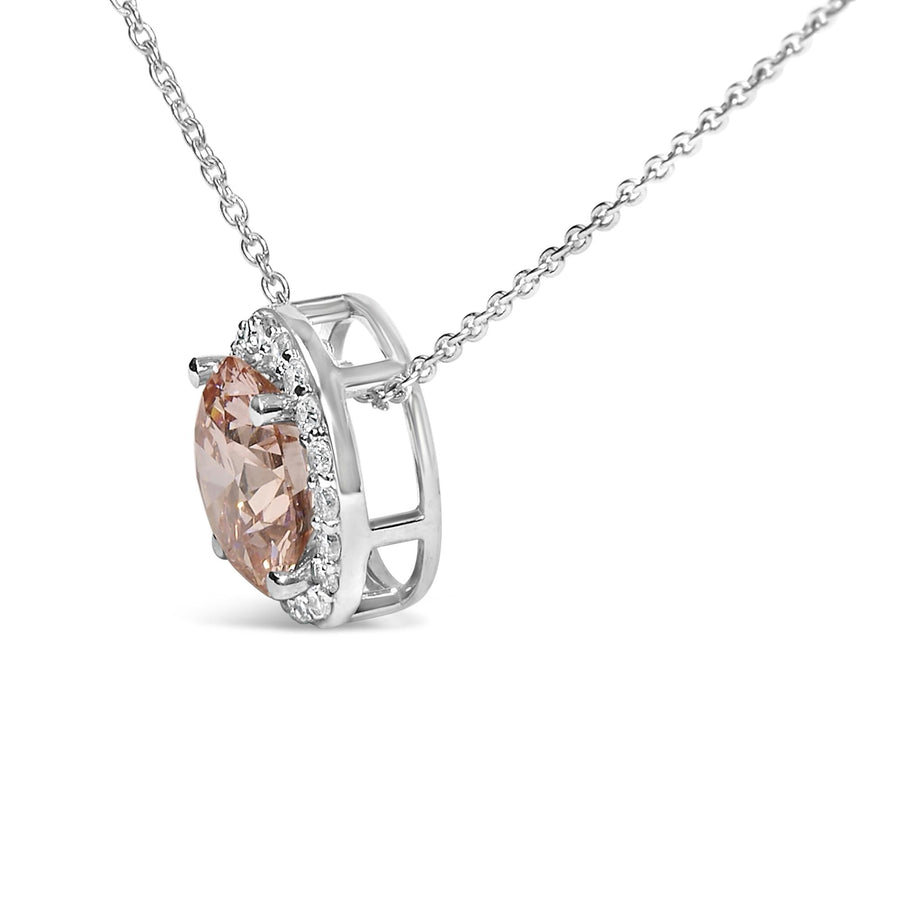 14K White Gold 2 3/8 Cttw Lab Grown Pink Diamond Solitaire with Halo Pendant Necklace - 17