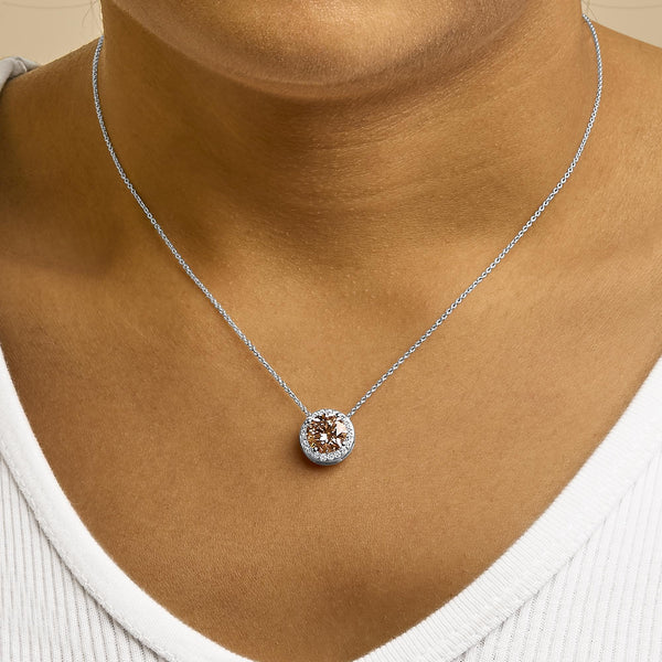 14K White Gold 2 3/8 Cttw Lab Grown Pink Diamond Solitaire with Halo Pendant Necklace - 17