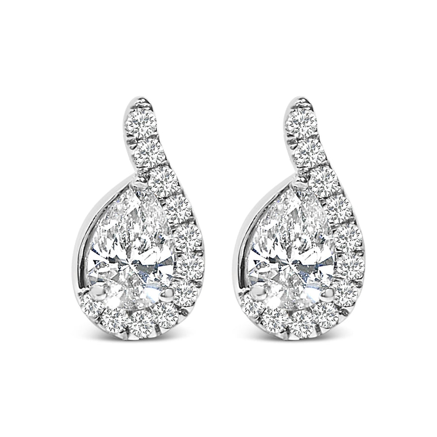 14K White Gold 5/8 Cttw Lab Grown Diamond Tear Drop Halo Stud Earring